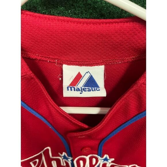 Y2K Youth Philadelphia Phillies Chase Utley Red Button Up Majestic Jersey Sz 7 - Picture 3 of 7